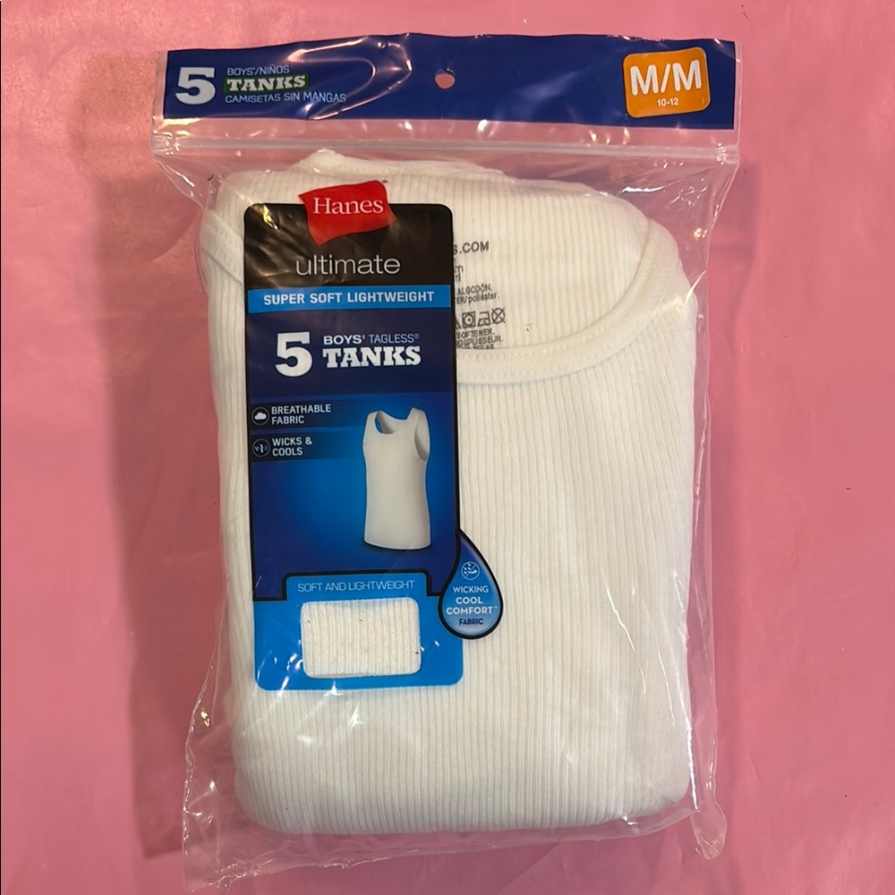 NEW Hanes Boys' White Tank Tops 5 Pack